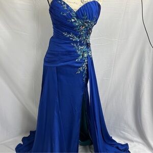 Tony Bowls royal blue and teal sequined strapless ball gown 2